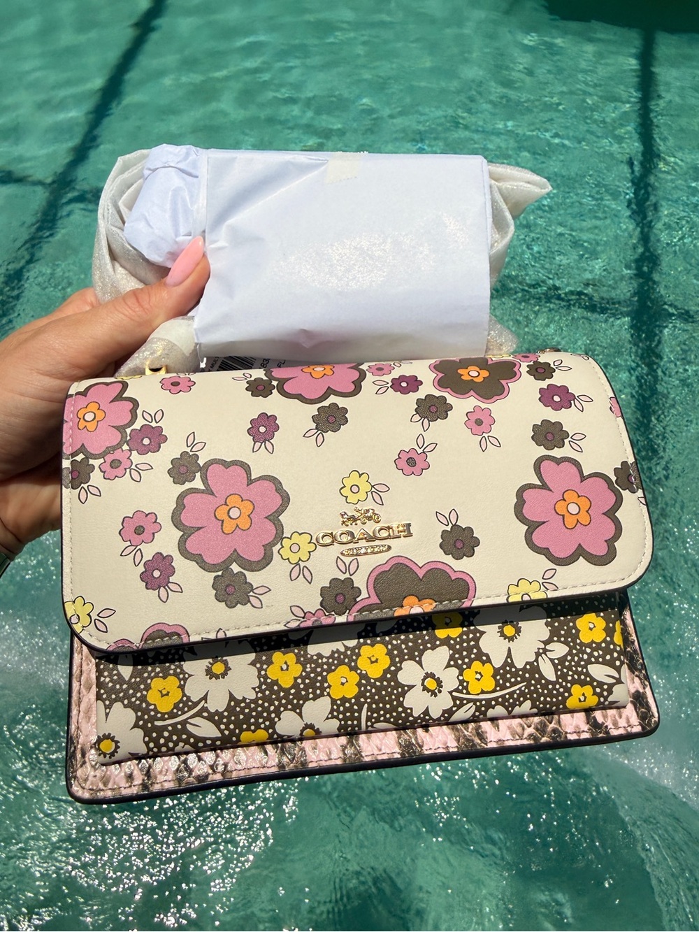 Coach Mini Klare Crossbody Bag With Floral Print Snake Embossed Leather